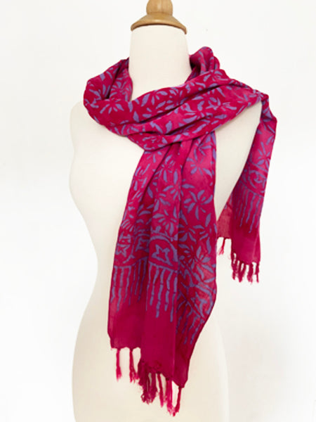 Handmade Batik Rayon Fringe Scarf - Magenta-Lavender
