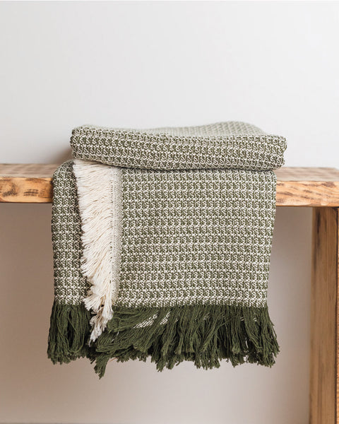 Zig Zag Green Woven Cotton Throw Blanket