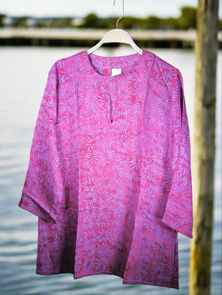 Batik Rayon Kurti Tunic - Fuchsia/Lavender Batik