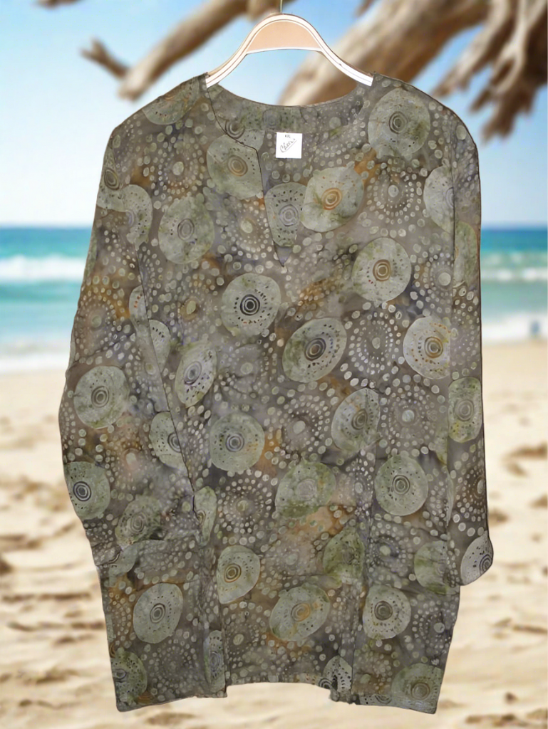 Batik Rayon Kurti Tunic - Olive-Gray Batik