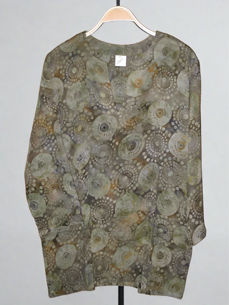 Batik Rayon Kurti Tunic - Olive-Gray Batik