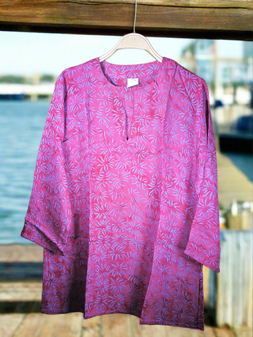 Batik Rayon Kurti Tunic - Fuchsia/Lavender Batik