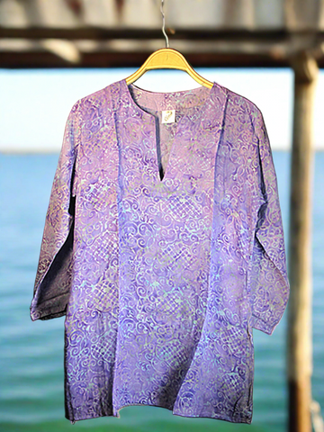 Batik Rayon Kurti Tunic - Lavender Batik