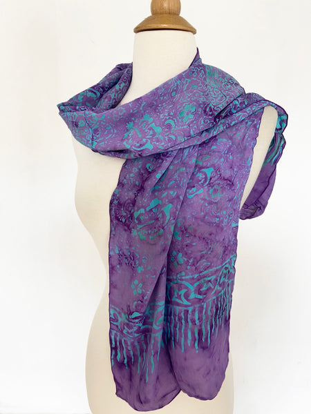 Handmade Batik Rayon Scarf - Purple-Blue-Green