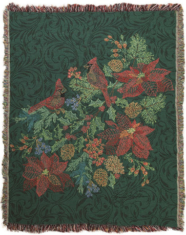 Embroidered Holiday Woven Throw Blanket