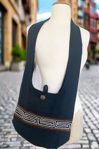 Boho Sling Bag Medium - Labyrinth Line Embroidered