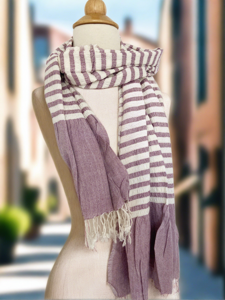 French Stripe Light Aubergine Fringe Scarf