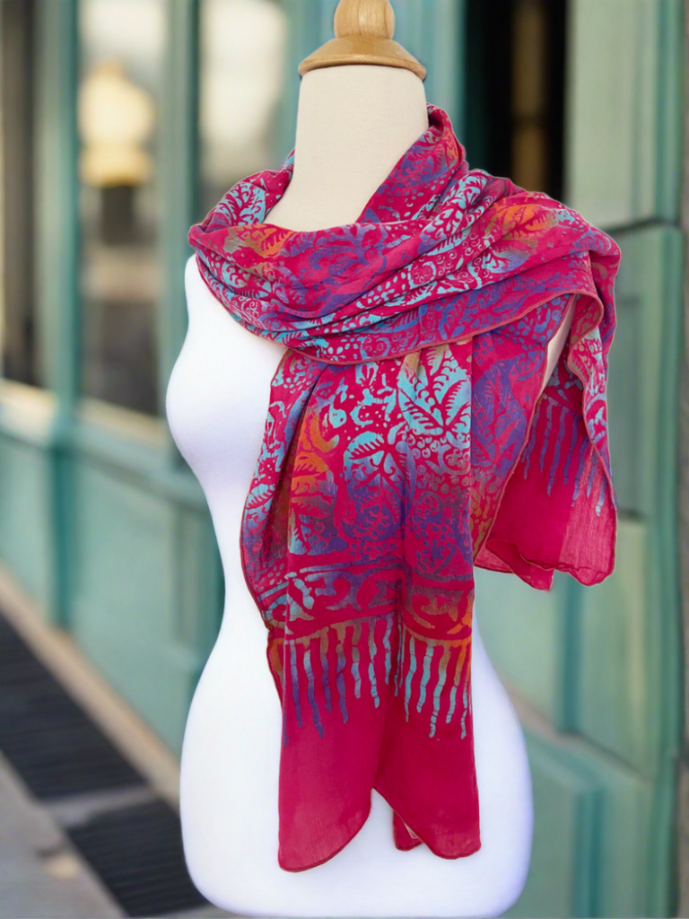 Handmade Batik Rayon Scarf - Magenta-Orange