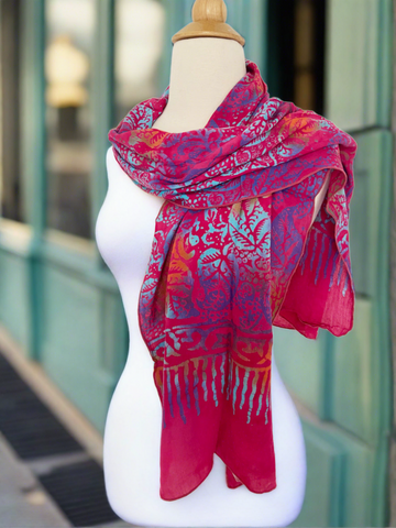 Handmade Batik Rayon Scarf - Magenta-Orange