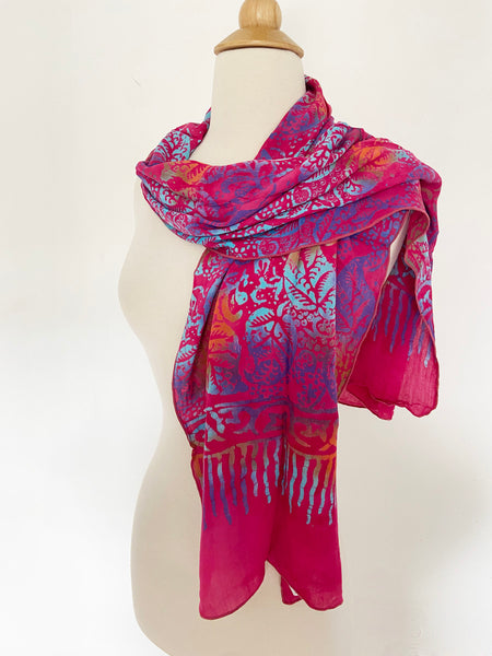 Handmade Batik Rayon Scarf - Magenta-Orange