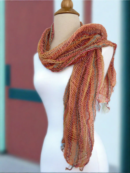 Handwoven Open Weave Cotton Scarf - Multicolor Apricot