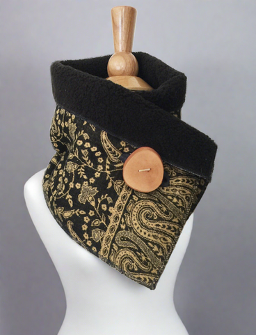 Black Gold Paisley UpCycled Neckwarmer One-of-a-Kind