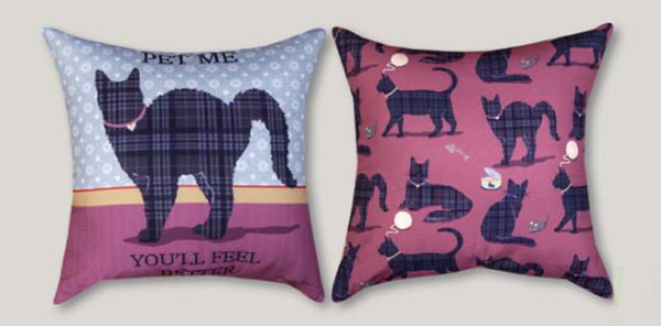 Kitty Wisdom Cat Purple Reversible Indoor-Outdoor  Pillow by Andrea Tachiera©