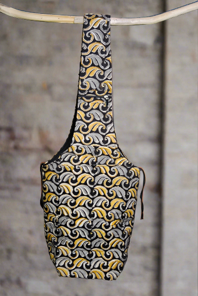 Natural Dye Hand Block Cotton Bucket Bag - Yellow-Grey-Black