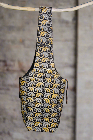Natural Dye Hand Block Cotton Bucket Bag - Yellow-Grey-Black