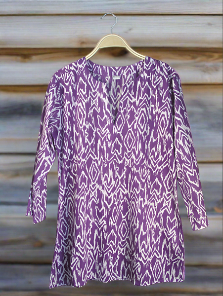Ikat Kurti Cotton Tunic -Purple/White Ikat