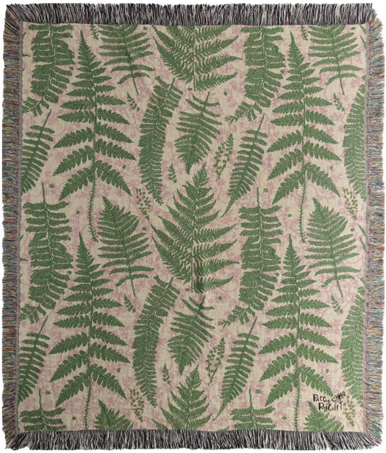 Ferns and Mushrooms Woven Cotton Throw by Patty Ryboldt©