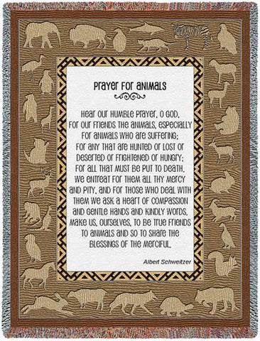 Prayer For Animals Throw Blanket by Albert Schweitzer&copy; - 
