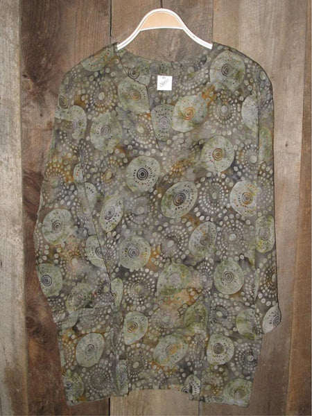 Batik Rayon Kurti Tunic - Olive-Gray Batik