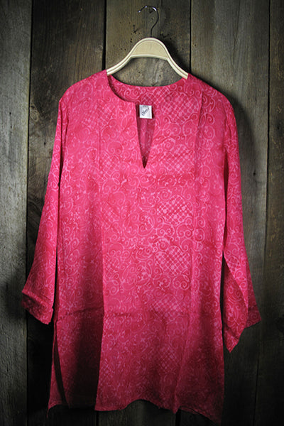 Batik Rayon Kurti Tunic - Magenta Batik