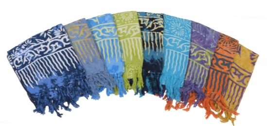 Handmade Batik Rayon Fringe Scarf - Gold-Purple