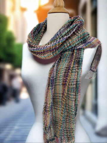 Handwoven Open Weave Cotton Scarf - Multicolor Black
