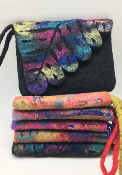 Black Nuno Felted Wool-Sari Silk "Shawl-Stole"|One-of-a-Kind Wearable Art