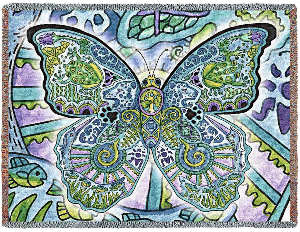 Northwest Blue Morpho Throw Blanket by Sue Coccia© - Native American