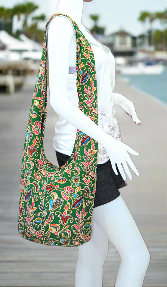 Boho Sling Bag Large - Green Fantasy Floral