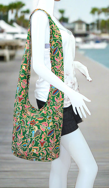 Boho Sling Bag Large - Green Fantasy Floral