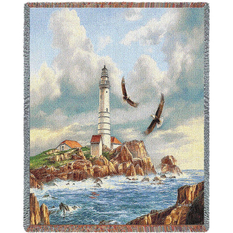Boston Lighthouse Woven Throw Blanket by Rudi Reichardt©