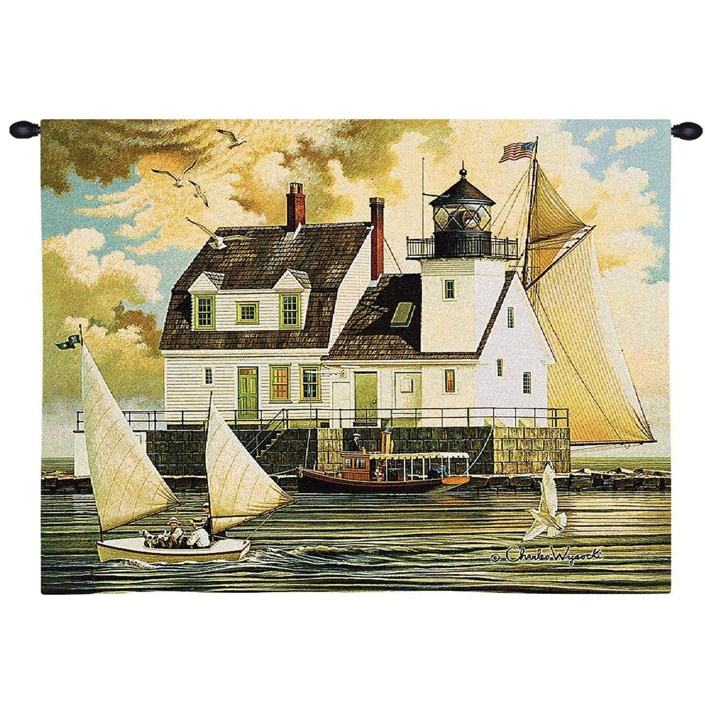 Rockland Breakwater Light Wall Tapestry  by Charles Wysocki©