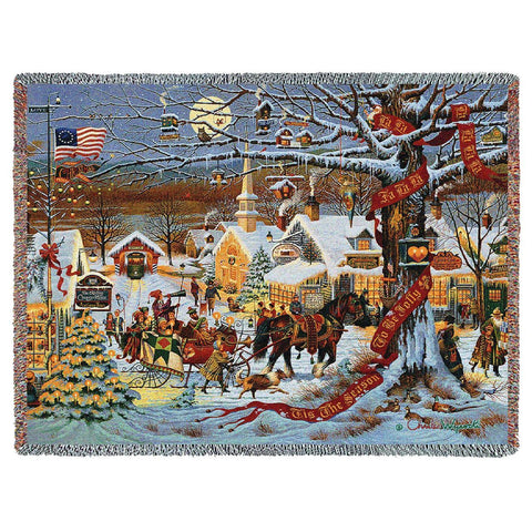 Charles Wysocki© Small Town Christmas Woven Throw Blanket