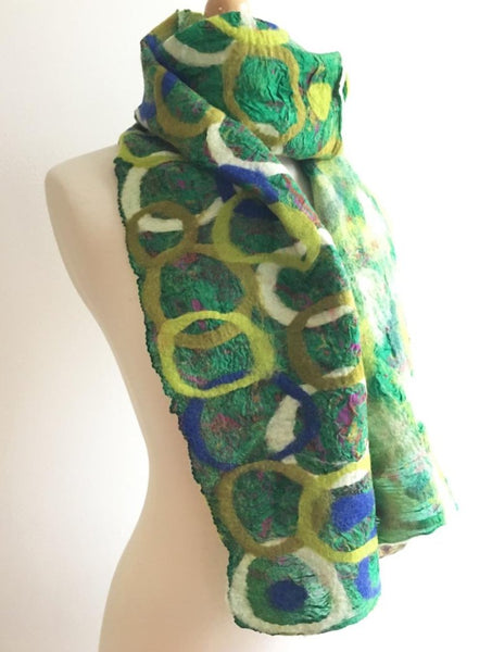Grass Felted Sari Circle Scarf|One-of-a-Kind Wearable Art