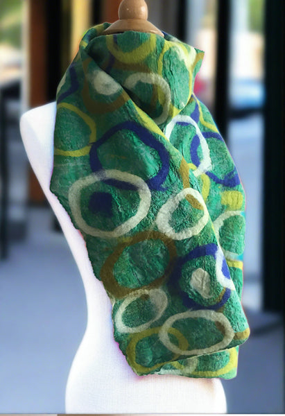 Grass Felted Sari Circle Scarf|One-of-a-Kind Wearable Art