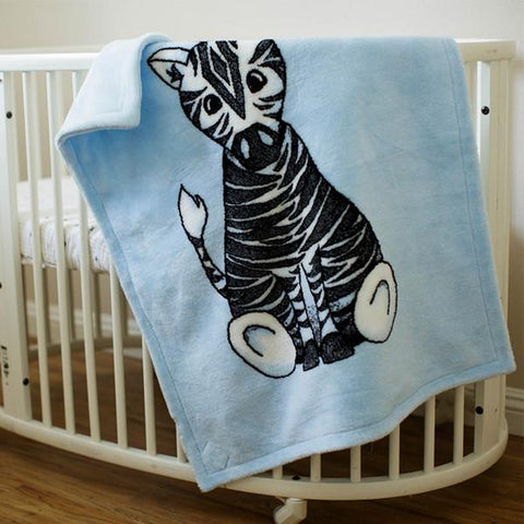 Baby Zebra Blue Denali Microplush™ Baby Blanket