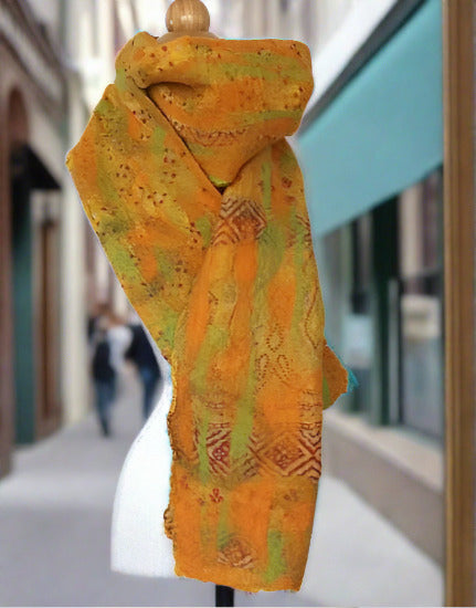 Sunset Felted Sari Circle Scarf|One-of-a-Kind Wearable Art