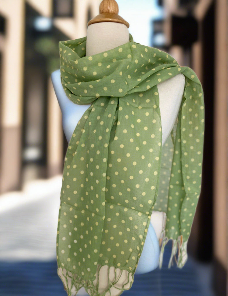 Polka Dots Lightweight Thai Cotton Scarf - Jade-Lime