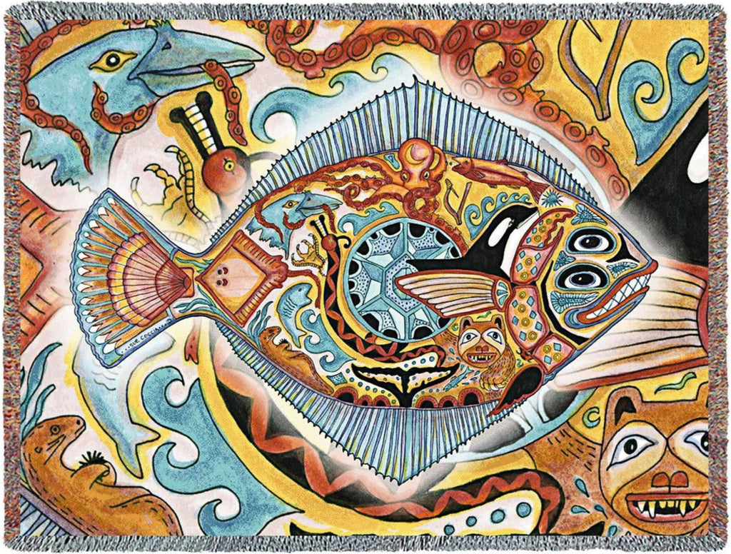 Northwest Halibut Woven Throw Blanket by Sue Coccia© - Native American