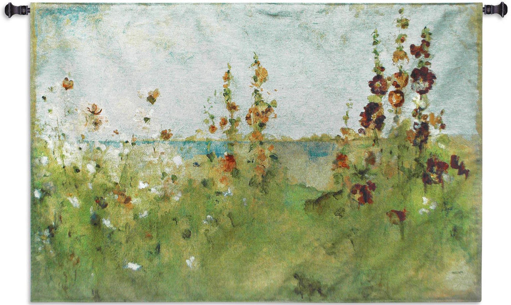 Hollyhocks By The Sea Wall Tapestry  by Cheri Blum©