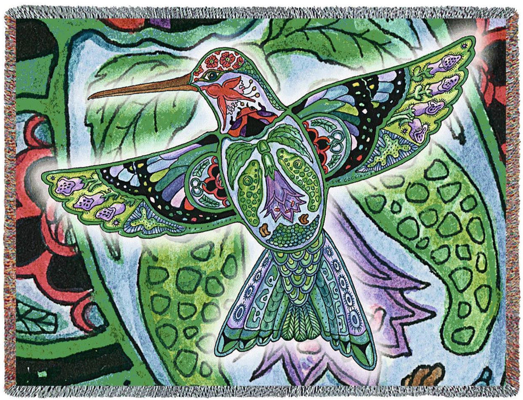 Northwest Hummingbird Woven Throw Blanket by Sue Coccia© - Native American