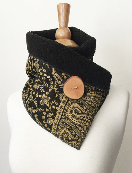 Black Gold Paisley UpCycled Neckwarmer One-of-a-Kind - 
 - 2