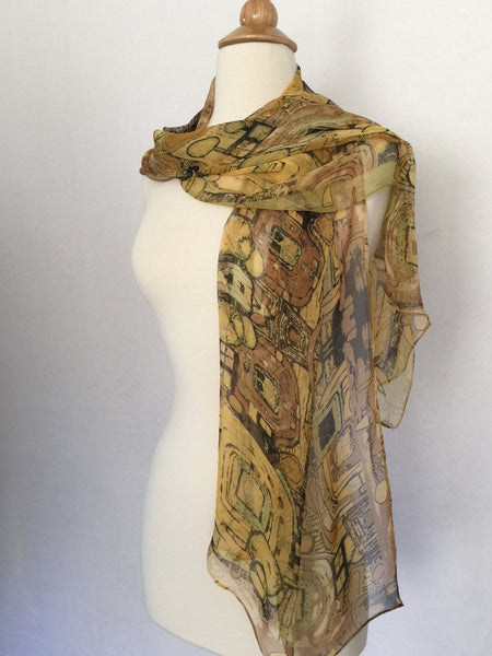 Gustav Klimt Abstract Scarf - Brown/Green/Gold