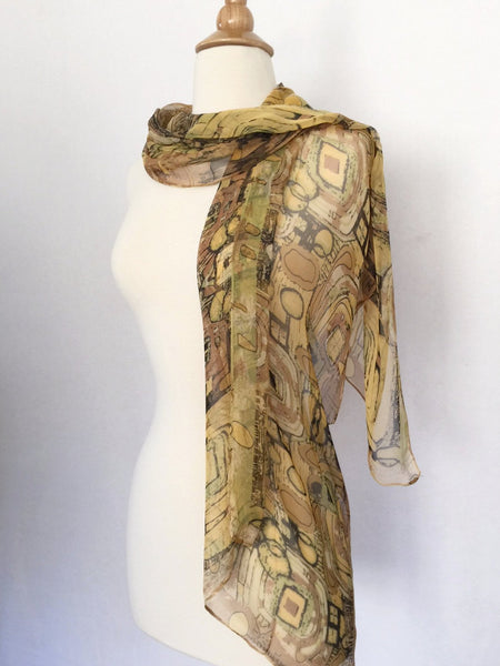 Gustav Klimt Abstract Scarf - Brown/Green/Gold