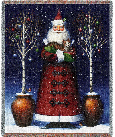 Kitty Santa Woven Throw Blanket -