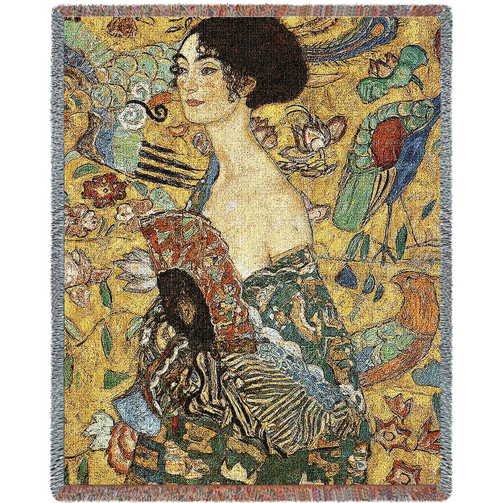 Gustav Klimt© Lady With Fan Woven Throw Blanket -