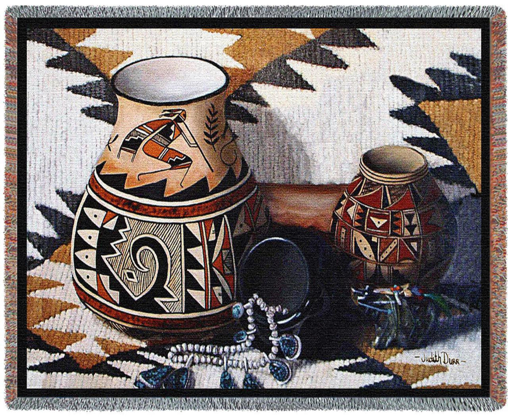 Kokopelli Pot Woven Throw Blanket -