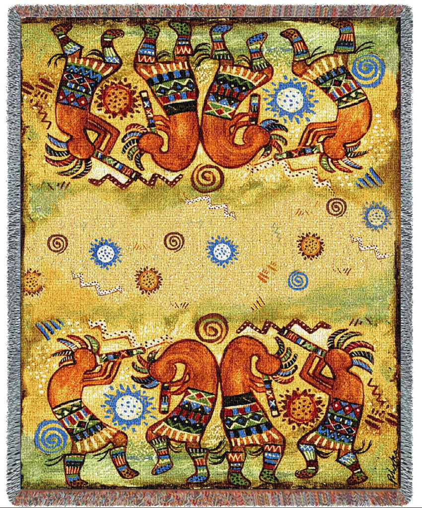 Kokopelli Quartet Woven Throw Blanket by Donna Polivka© -