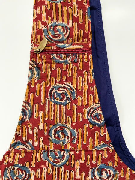Natural Dye Hand Block Cotton Bucket Bag - Cabernet-Blue-Gold