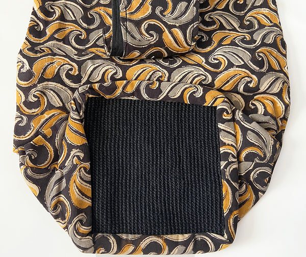 Natural Dye Hand Block Cotton Bucket Bag - Yellow-Grey-Black
